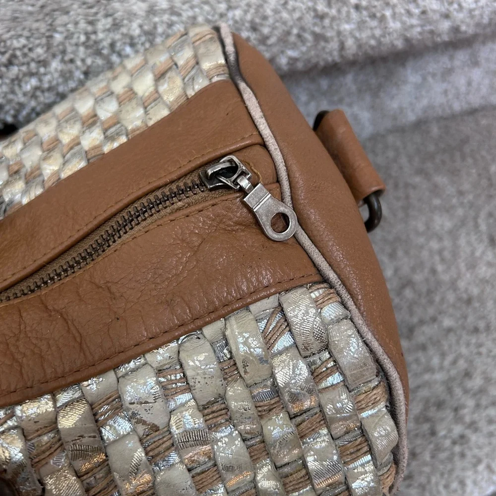 S. S. Leathers woven leather duffle bag. Metallic. Gorgeous twist on classic. - Picture 4 of 16
